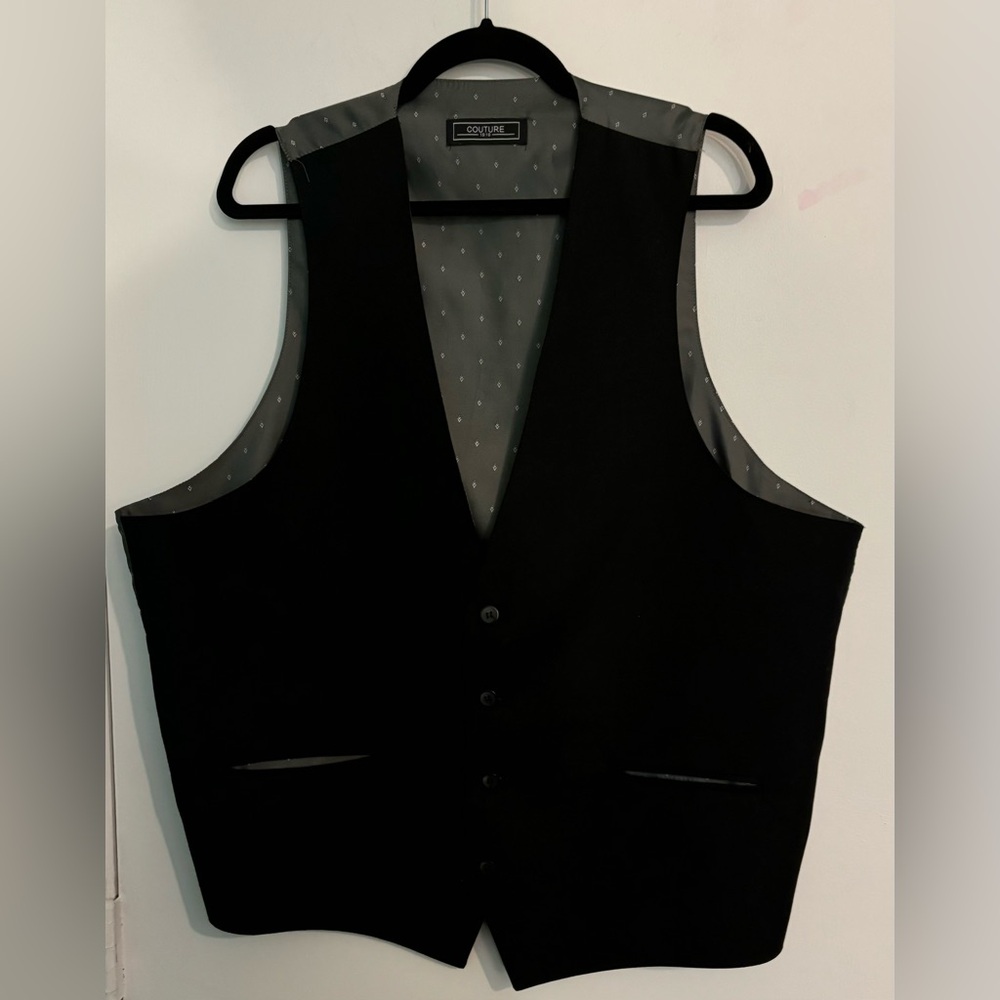 Couture 1910 Mens‎ XL Black Gray Interior/Exterior Pockets Vest Adjustable